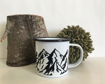 Custom Enamelware Mug -White Enamel Mug - Hand Painted - Custom Request