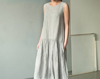 NEW Long linen dress | loose linen tunic | grey loose dress | plus size dress | loose fitting linen beach dress | linen summer dress