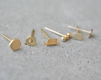 Solid gold stud earrings, mix and match earrings, 14k gold stud earrings, 14k tiny gold stud earrings, yellow gold stud earrings, minimalist