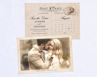 Save the Date Postcard, Vintage, Romantic, Customized with Your Wedding Details! (Printable)