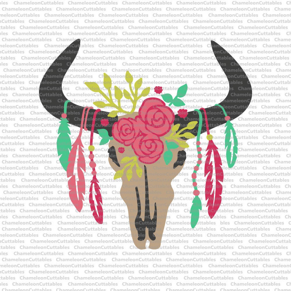 Download cow skull with feathers 6 layers/colors svg cut file bull