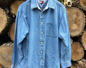 Vintage 90s Tommy Hilfiger Denim Button Up Sz L USED