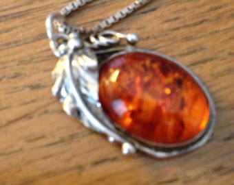 Sterling Silver Baltic Amber Necklace
