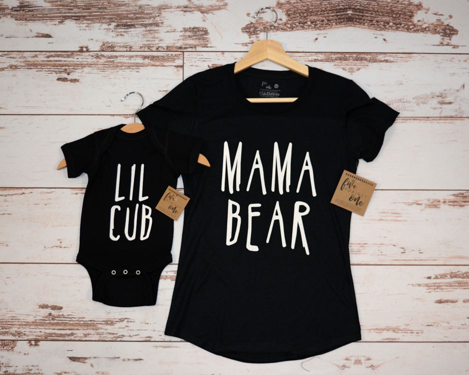 Mama Bear + Lil Cub, Mom + Baby Combo, Baby Shower Gift, Birthday Gift, Newborn Gift, Women's V-Neck, Graphic T-shirt, Fun Shirt, Man Cub