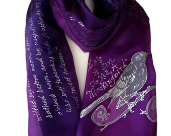 To Kill a Mockingbird quotes Book Literature Scarf, Hand Painted Silk Scarf 17X72 inch Gift-Wrapped, READY to Ship Immediately