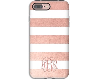 iPhone 7 case, rose gold iPhone case, rose gold stripes iPhone 6s/6s Plus/6/6 Plus/5s/5/SE cases, monogram iPhone 7 Plus case