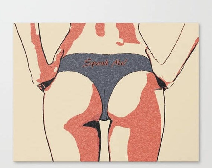 Sexy Art Canvas Print - Spank me! Unique erotic art, hot conte style print, Perfect nude girl in seducing pose, sensual high quality artwork
