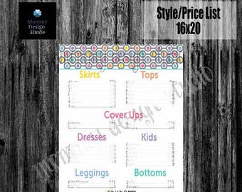MultiColored Circles Price and Style List -Home Office Approved Fonts/Colors- Instant Download - Bundle Starter Kit 16x20 Printable PDF