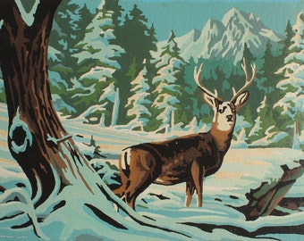 Paint by Number Poster: Deer, Enlarged Poster Prints of Vintage Paint by Number Winter Deer