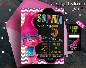 Trolls Birthday Invitation, Trolls invitation, Trolls Digital Invitation, Trolls Party, Trolls poppy, Trolls, Trolls invitations