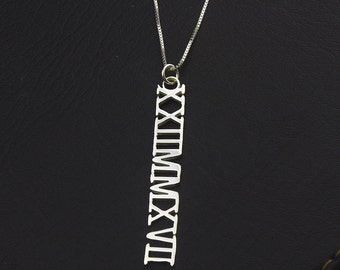 Roman Numeral Necaklce, Custom Roman Numeral Necklace, Personalized Roman Numeral Necklace, Sterling Silver Necklace, Date And Numeral