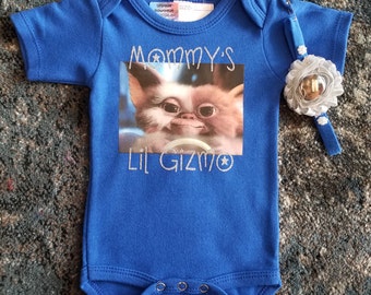 Mommy's Lil Gizmo Blue Onesie with Headband Size 0-3 Months