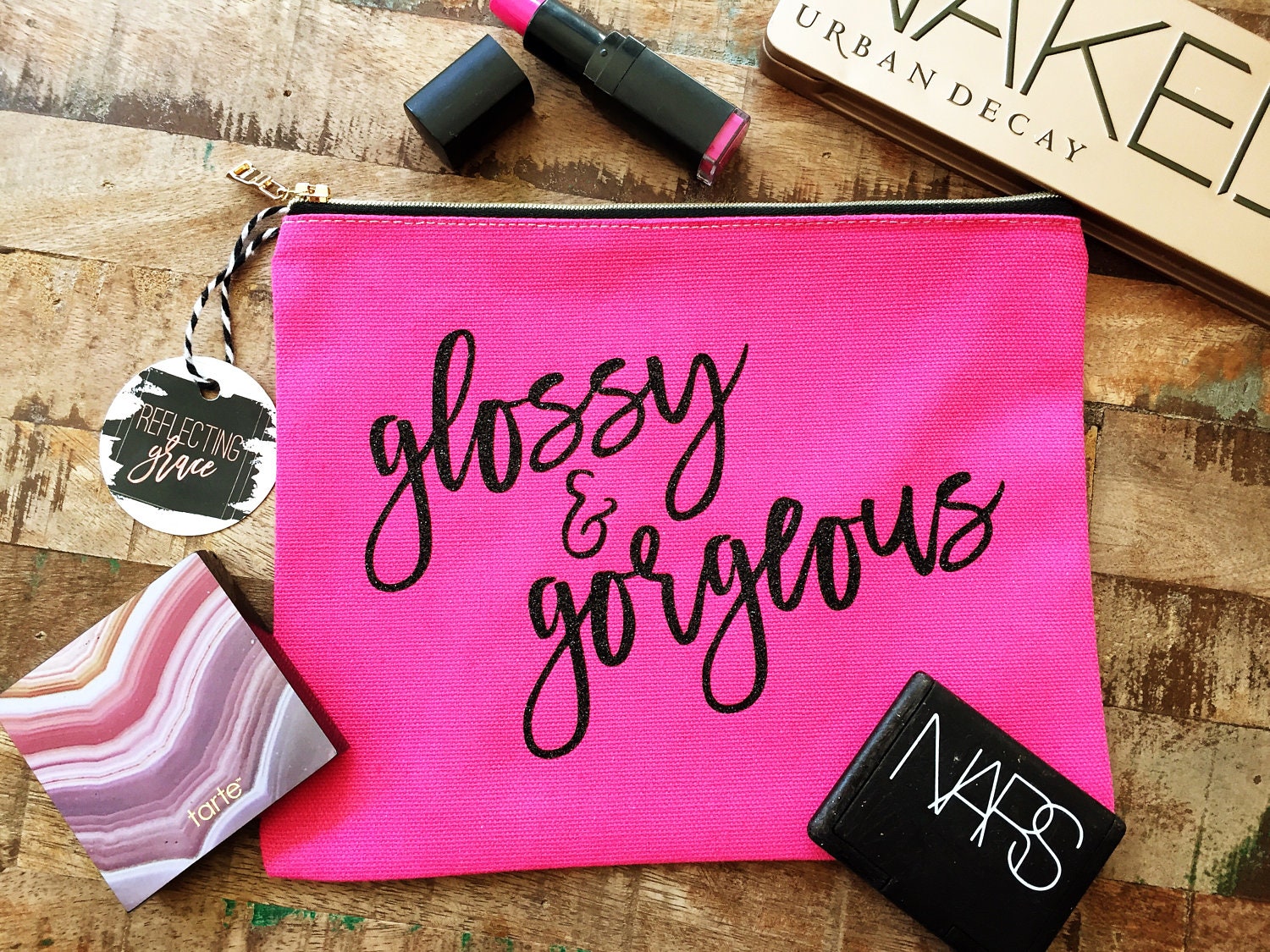 Personalized Makeup Bag, Gorgeous & Glossy, Custom Bridesmaids Gift, Monogrammed Pouch, Unique Cosmetic Bag, Personalized Cosmetic Bag