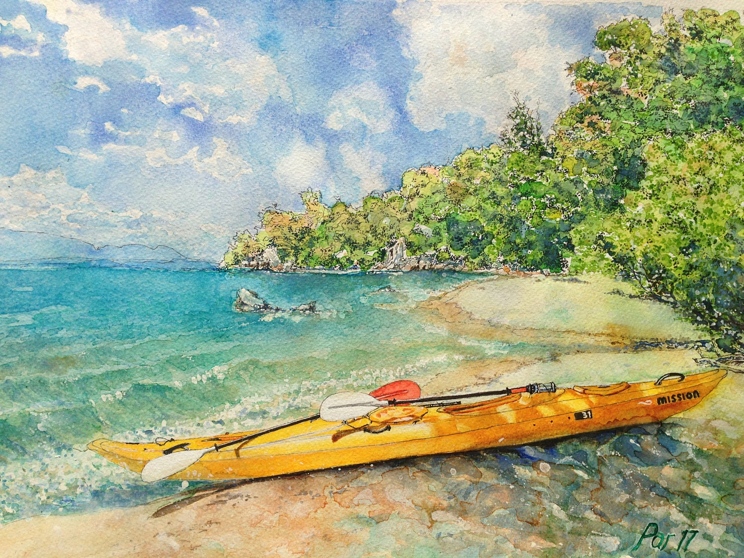 Canoe art print coastal wall art watercolour boat print