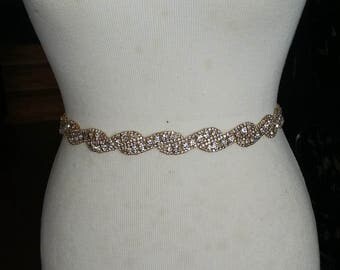 Gold Wedding Dress Sash/ Wedding Dress Belt/Crystal Sparkle Sash/ Rhinestone Sash/Wedding Dress Tie Back Belt