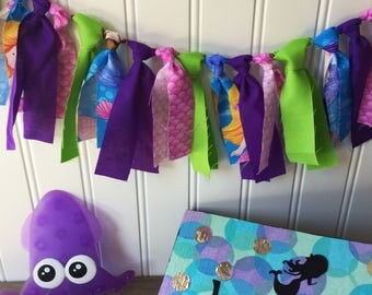 Mermaid garland, mermaid fabric banner, kids room decor, bathroom decor, playroom decor, birthday party decor, birthday theme, mermaid theme