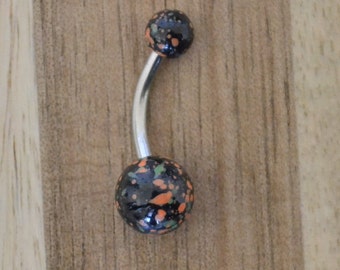 Black and Orange Paint Splatter Balls Acrylic Belly Button Ring Navel Body Piercing Jewelry