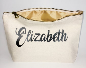 Personalized Wedding Makeup bag - bridesmaid favors - cosmetic bag- zipper pouches - Birthday gift- makeup bag - Canvas bags