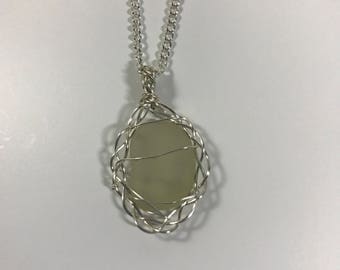 Wire-Framed Clear Sea Glass Pendant