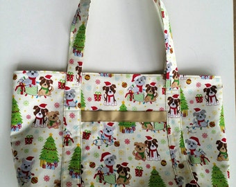 Christmas Dog Tote / Dog Tote / Carryall Bag / Shopping Bag / Reusable Bag / Market Tote / Designer Tote / Shoulder Bag / Tote