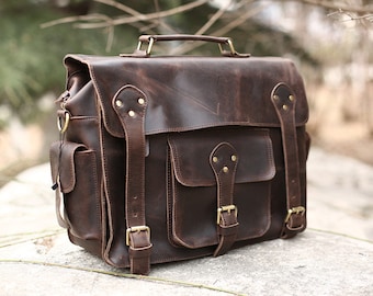Dark Brown Leather Messenger bag/ Leather Bag/ Leather Briefcase / Leather School Bag/ Leather Mens Bag/ Personalized Bag