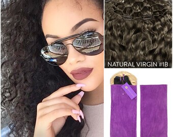 Curly Virgin (1B) Clip In Volumizer Hairpiece, 100% Remy Human Hair Extensions