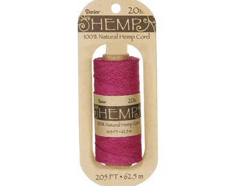 Hemp Cord Spool, Dark Pink, 20lb Weight, 205 feet (62.5m), 100% Natural