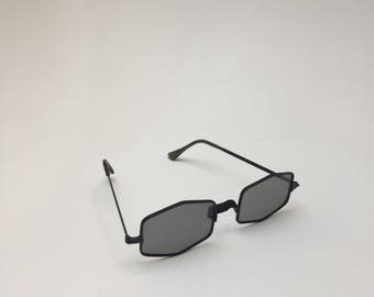 Vintage retro 90s Matt black hectagonal sunglasses