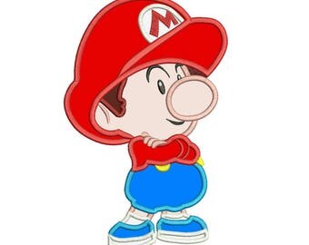 Baby Mario Applique Design 3 sizes instant download