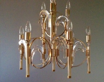 Sciolari chandelier brass Crystal 70s vintage