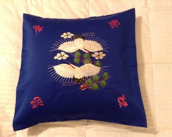 Decorative Asian Throw Pillow Covers w/Japanese Cranes embroidered design on front