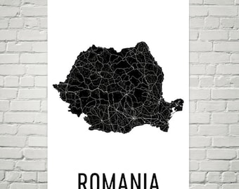 Romania Map, Romanian Art, Map of Romania, Romania Decor, Romania Gift, Romania Print, Romania Poster, Romania Wall Art, Romania Map Print