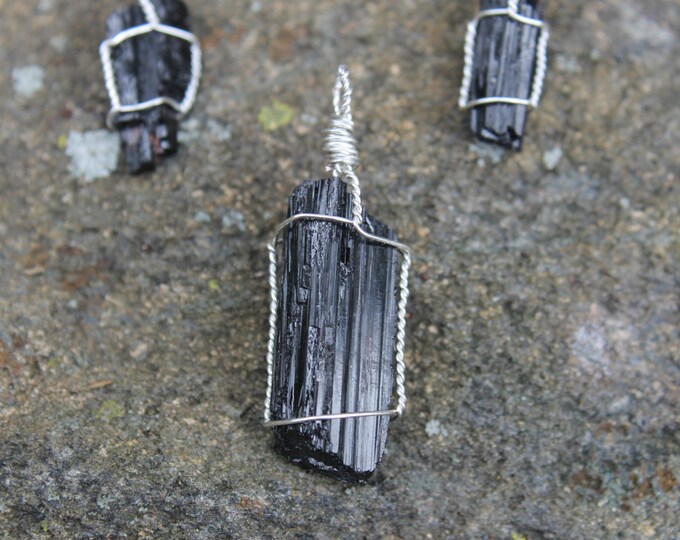 Black Tourmaline Pendant and Earring Jewelry Set; Natural Stone Mineral Specimen Necklace and Earrings, Earthy BoHo Hippie Jewelry