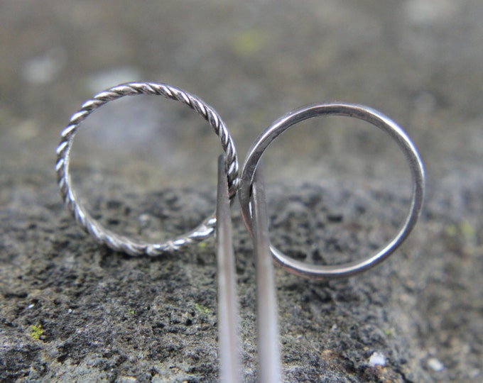 Stackable Sterling Silver Ring, Thin Simple Band, Twisted and Hammered Ring, Gift for Him or Her, Size 4 to 15, Mens or Ladies Jewelry