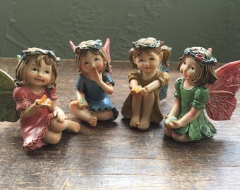 Fairy Garden | Little Girl Gem Fairies with Laurel Wreaths | Resin Figurine Statues | Choose 1 from 4 Different Styles | Lovely Details!