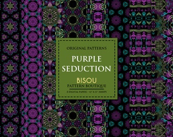 Purple digital paper : Purple Seduction, oriental digital paper, boho digital paper, tribal patterns, blog background, printable paper