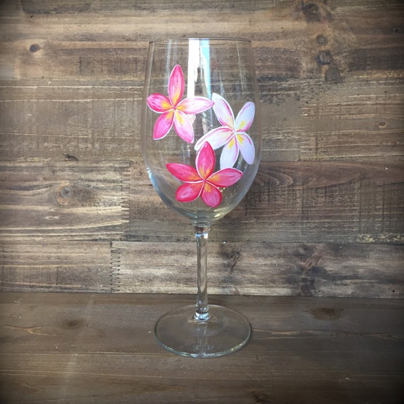 Plumeria stemmed white wine glass