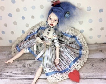 Art Doll Marina, OOAK, Handmade Doll, Interior Doll, Boudoir Decor, Collectible Art Doll