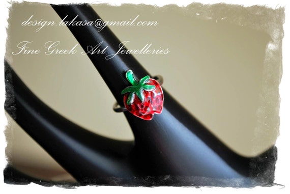 Strawberry Enamel Ring Sterling Silver 925 White Gold Plated Jewelry Lakasa e-shop Best gifts ideas children girl birthday kids collection