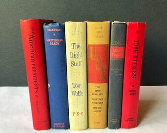 Vintage Red White & Blue Book Collection - Set of 6 American Hardback Books / Antique Book Set / Wedding Decor / USA / Fourth of July