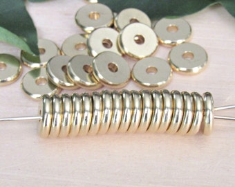 8mm Heishi brass spacers, set of 20, gold heishi beads, spacer beads, gold disc beads, coin beads, gold flat beads, brass beads, gold heishi