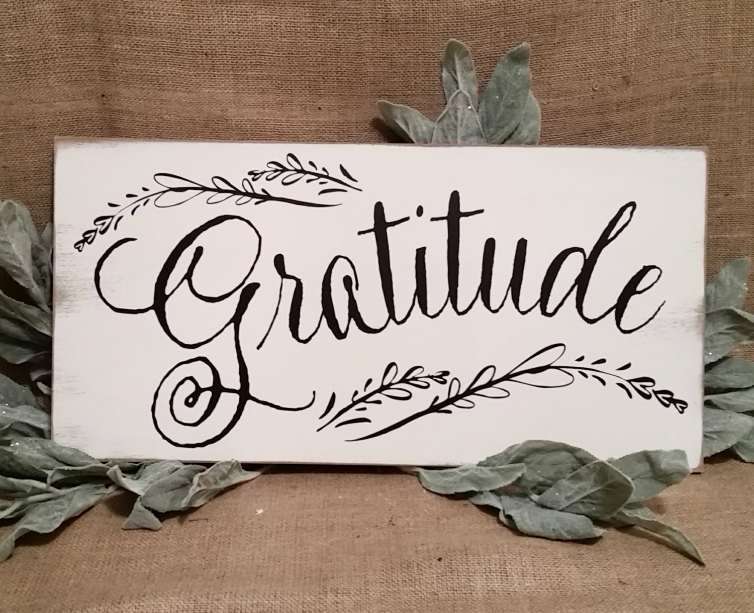 GRATITUDE Wood Sign 12x24in Hand Painted Calligraphy Farmhouse