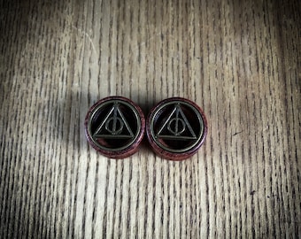 Deathly Hallows ear plugs - 8mm - 20mm harry potter tunnels - natural wood - Ear Stretchers - Wooden ear plugs
