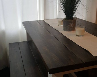 Jacobean Handcrafted Farmhouse Dining Table w/two benches