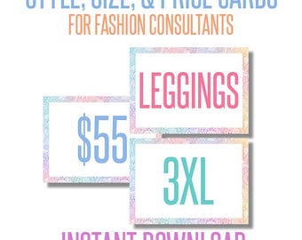 Size Cards, Style Cards, Prices Cards for Independent fashion consultant