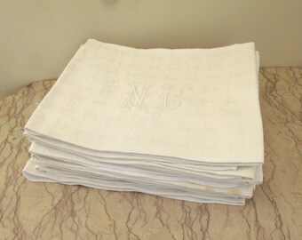 set of 12 vintage 1920's French linen damask napkins
