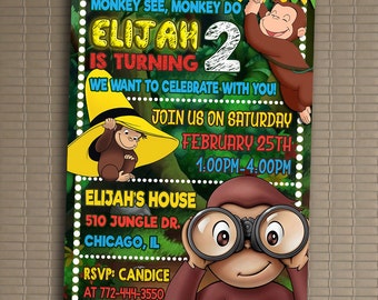 Curious George Invitation, You Print Invitation, Curious George Birthday, Curious George Birthday Party Invitation, Curious George Invite
