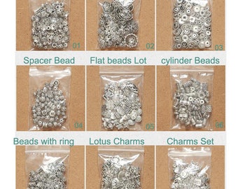 ON sale!!! 9 different Set Antique Silver Charms Set beads Cap 40-50g/lot Bracelet Making Silver Charms Lot Silver Findings XY024