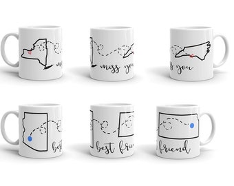 Miss You Mug; Long Distance Friends; Thinking of You Gift; Personalized Mug; Custom and Hand Drawn Mug
