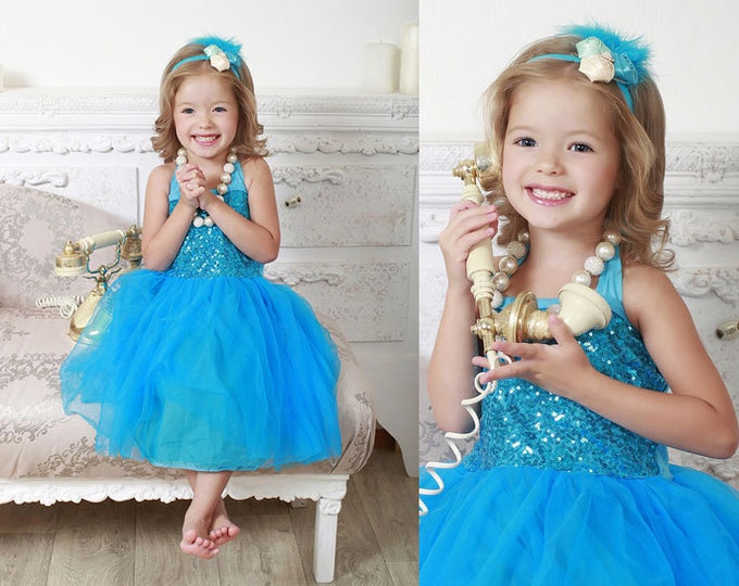 Royal Blue Baby Girls Tulle and Sequine Dress, PICK COLOR: Turquoise, Royal Blue, Red, Pink, Champagne, Aqua, baby girls tutu dress